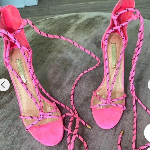 Pretty in Pink Lace up Stilettos - Picture 3 of 6